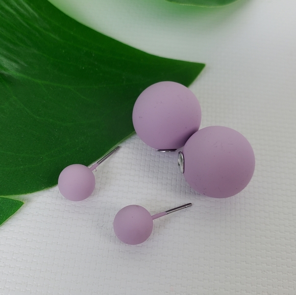 Double Sided Rubber Ball Stud Earrings 2 in - Picture 3 of 4